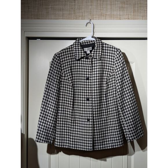 VTG August Max Woman Black/White Houndstooth Button Front Lined Jacket Sz 12W - Picture 11 of 11